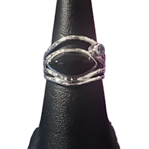 Black Onyx side marquis with small Swiss Blue Topaz Ring S9