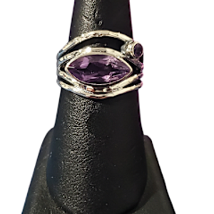 Amethyst side marquis with small stone Silver Ring S9
