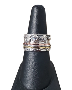 White Topaz 3 stone with Gold Spin Ring S8