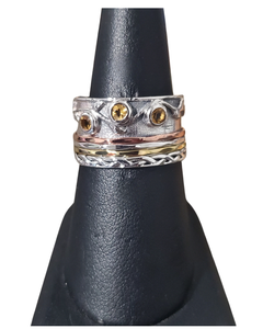Citrine 3 stone with Gold Spin Ring S9