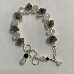 Herkimer Diamond with Moonstone Oval Silver Bracelet