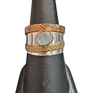 Moonstone oval 2 tone thick band Silver Ring S7 Moonstone oval 2 tone thick band Silver Ring S7