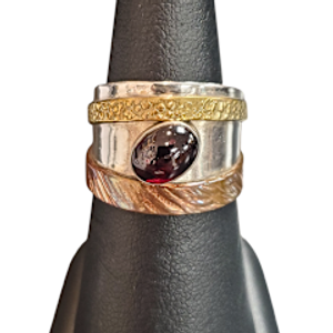 Garnet oval 2 tone thick band Silver Ring S7 Garnet oval 2 tone thick band Silver Ring S7