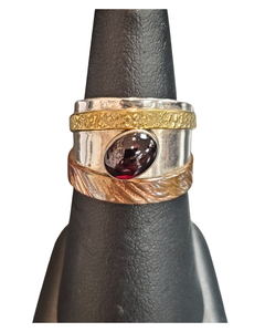 Garnet oval 2 tone thick band Silver Ring S9 Garnet oval 2 tone thick band Silver Ring S9
