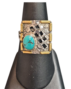 Turquoise oval in square Silver Ring S9