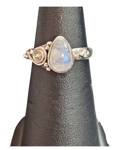 Moonstone tear swirl Silver Ring S6