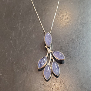 Tanzanite 5 stone marquis Silver Necklace