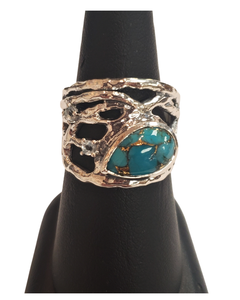 Copper Turquoise tear with Blue Topaz Ring S9