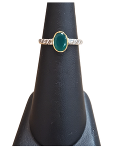 Green Onyx oval rope band Silver Ring S8