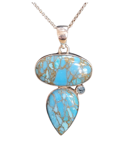 Blue Copper Turquoise, Blue topaz Silver Necklace