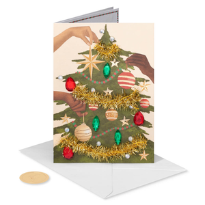 Hands Decorating Tree Christmas Card