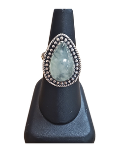 Prehnite beaded tear Silver Ring Adjustable