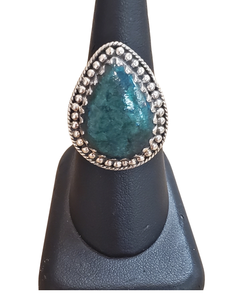 Chrysocola beaded tear Silver Ring Adjustable