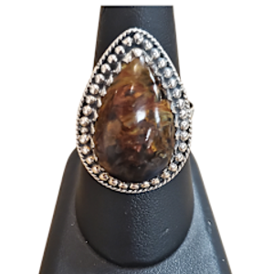 Pietersite beaded tear Silver Ring Adjustable