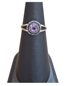 Amethyst circle in circle Silver Ring S7