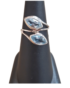 Blue Topaz 2 marquis stone Silver Ring S7