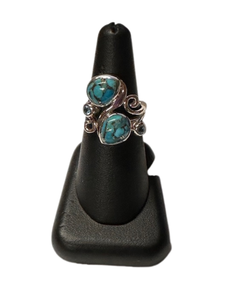 Turquoise 2 stone fat tear Silver Ring S8