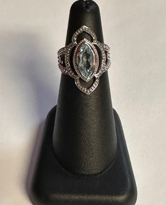 Blue Topaz marquis dots Silver Ring S6