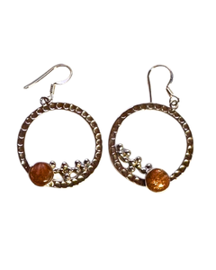 Sunstone Circle in Circle Silver Earrings