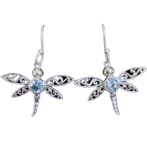 Blue Topaz Dragonfly Silver Earrings