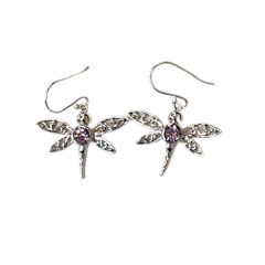 Amethyst Dragonfly Silver Earrings