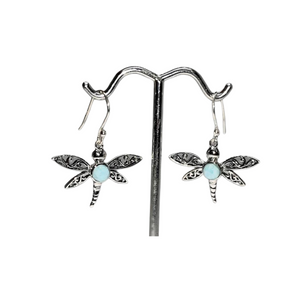 Larimar Dragonfly Silver Earrings