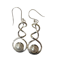 Pearl Circle in loop Silver Earrings