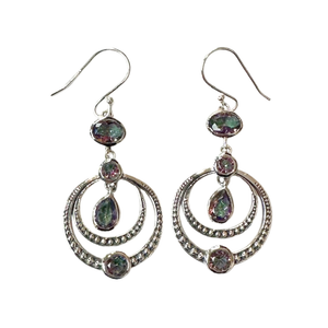 Mystic Topaz Hoop 4 stone Silver Earrings
