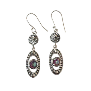 Mystic Topaz Circle in Oval Silver Earrings
