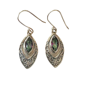 Mystic Topaz Pointed Oval Silver Earrings