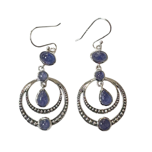 Tanzanite Hoop 4 Stone Silver Earrings