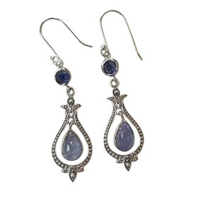 Tanzanite Hang Tear Silver Earrings