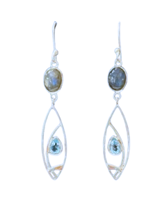 Labradorite with Blue Topaz Tear in Marquis Earrings