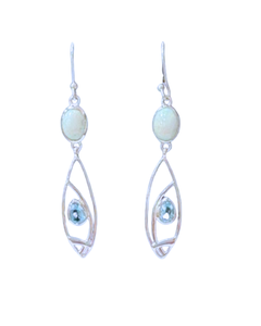 White Opal with Blue Topaz in Marquis Earrings