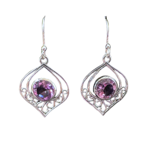 Amethyst Wide Tear with Scroll Earrings