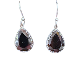 Garnet Big Tear Silver Earrings