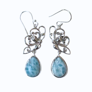 Larimar with Butterfly Silver Earrings