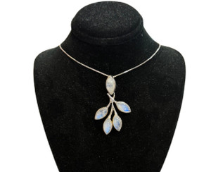 Rainbow Moonstone 5 Stone Marquis Silver Necklace