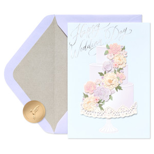 Floral Cascade Cake Wedding Card
