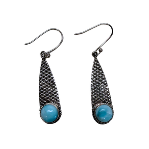 Larimar Circle Long Silver Earrings