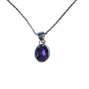 Amethyst Oval Facet Silver Necklace