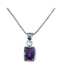 Amethyst Rectangle Facet Silver Necklace