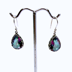 Mystic Topaz Tear Plain Silver Earrings