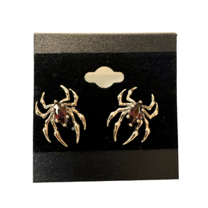 Spider Garnet Silver Stud Earrings