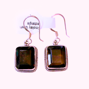 Smokey Quartz Rectangle Silver Earrings