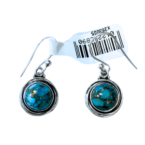 Turquoise Blue Circle Silver Earrings