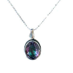 Mystic Topaz Oval Facet Silver Necklace
