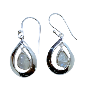 Moonstone Tear in Tear Silver Earrings