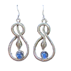 Moonstone Snake Silver Earrings