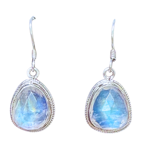 Moonstone Facet Oblong Silver Earrings